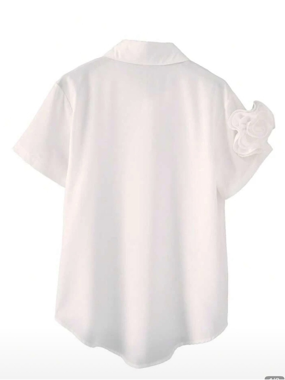 Fashionable White Short-Sleeve Blouse with 3D Rosette Detail - Picture 4 of 5